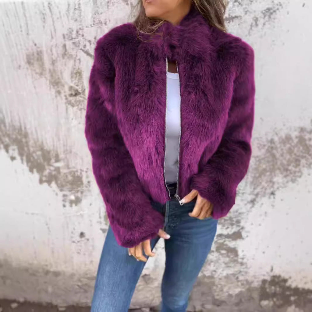 Women’s Plush Stand‑Collar Faux Fur Jacket – Warm Winter Zip‑Up Streetwear Coat What Else You Got?