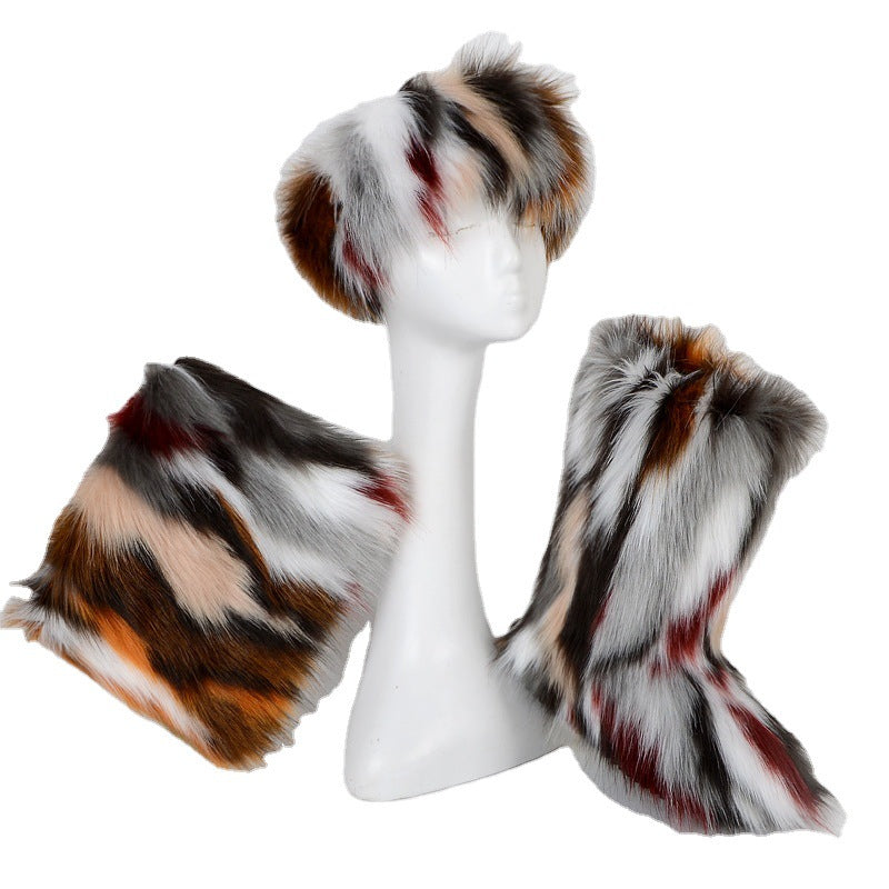 Velvet Padded Plus Size Imitation Fox Fur Fur Women's Snow Boots Three-piece Set What Else You Got?