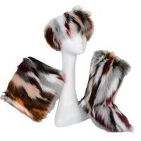 Luxurious Velvet Padded Plus Size Fox Fur Snow Boots Set with Hat & Bag - Warm Winter Fashion for Women