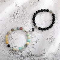 Magnetic Couple Bracelets Set – Heart Magnet Natural Stone Matching Bracelets