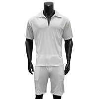Men's Summer Breathable Zipper Polo & Drawstring Shorts Set - Comfortable Casual Outfit