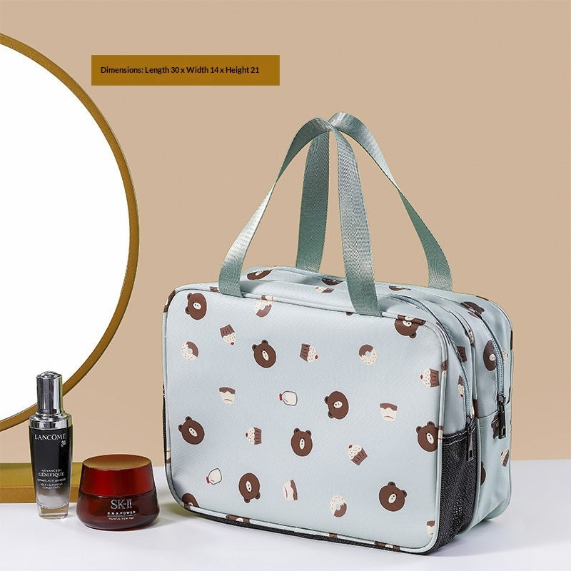 Large‑Capacity Double‑Layer Cosmetic Bag – Cute Travel Makeup & Storage Organizer (Blue Bear) What Else You Got?