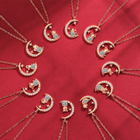 Celestial Grace: Chinese Zodiac Moon & Star Pendant Necklace – S925 Silver