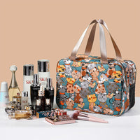 Double-Layer Travel Makeup Bag – Large Cosmetic Organizer with Cute Bear & Cat Designs