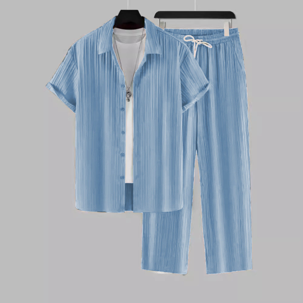 Men's Striped Short-sleeved Shirt Trousers Suit What Else You Got?