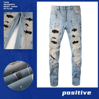 Jeans Ripped Rhinestone Graffiti Skinny Pants