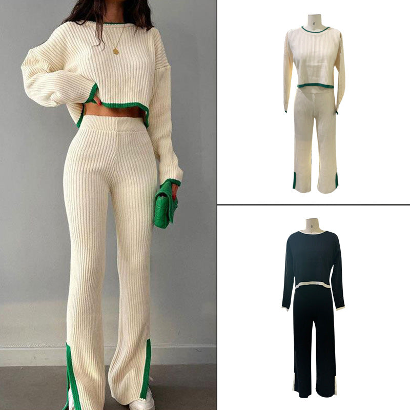 Winter Idle Style Contrast-Color Knit Suit - Cozy & Chic Two-Piece Set