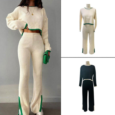 Winter Idle Style Contrast-Color Knit Suit - Cozy & Chic Two-Piece Set