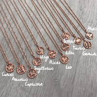 Round Zodiac Constellation Necklace in Rose Gold Copper | Personalized Star Sign Pendant