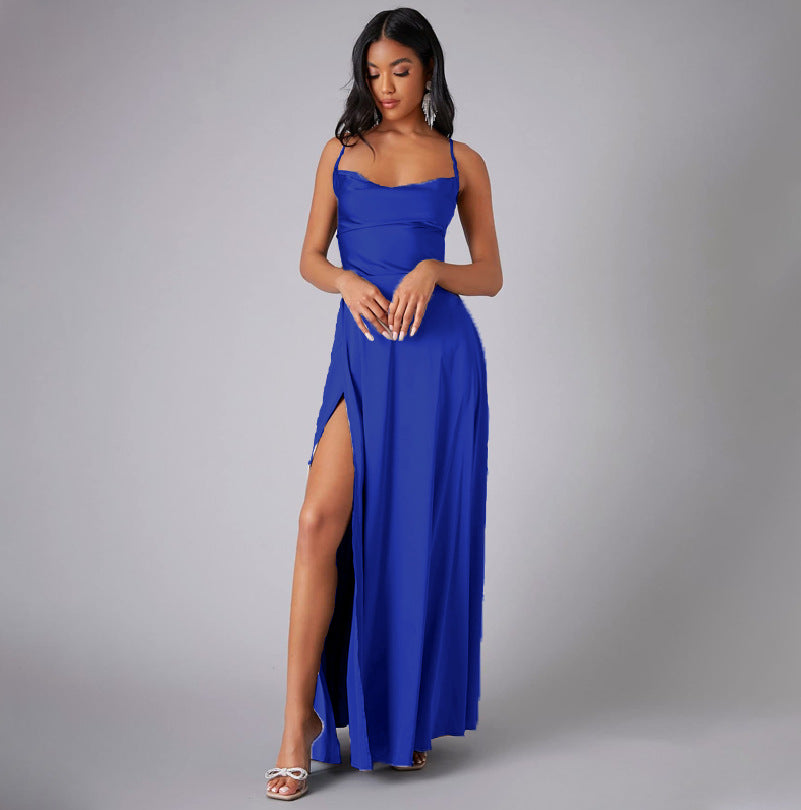 Summer Sexy Slimming Backless Strap Long Split Dress Women's Fashion High Waist Belted Gown V-neck What Else You Got?
