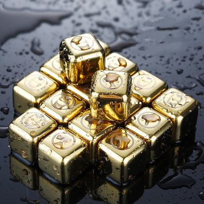 Luxurious Stainless Steel Ice Ball Set with Tongs - Golden Finish - Slow-Melting & Eco-Friendly