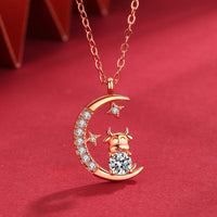 Celestial Grace: Chinese Zodiac Moon & Star Pendant Necklace – S925 Silver