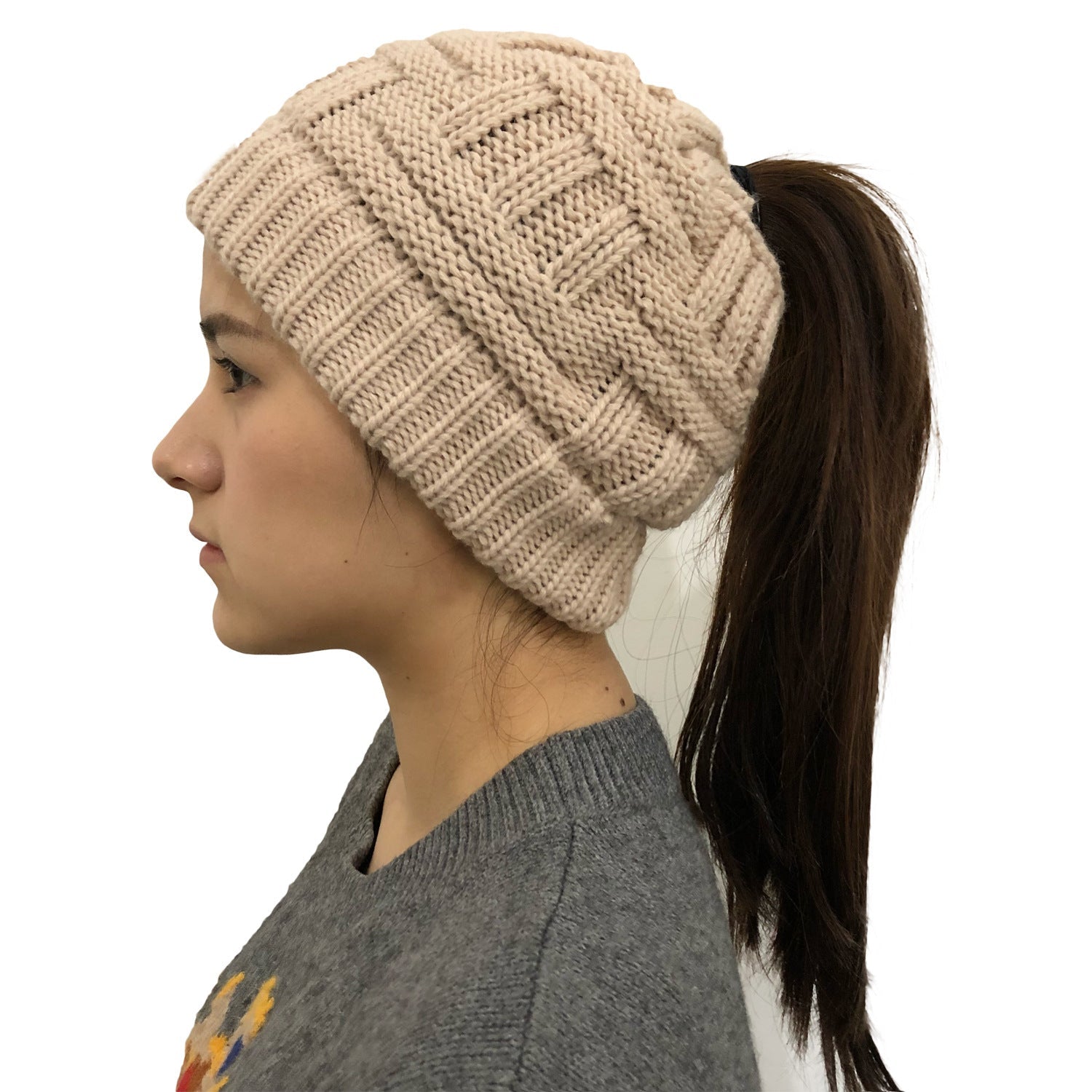 Soft Knit Ponytail Winter Hat for Women – Warm Wool Beanie with Stretch Fit & Hair-Friendly Opening What Else You Got?