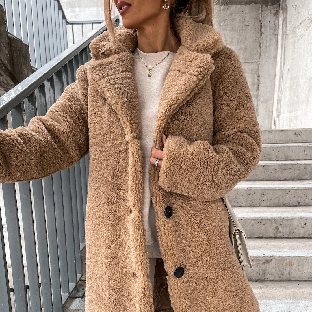 Women’s Plush Lapel Longline Jacket – Cozy Minimalist Winter Coat (S–5XL) What Else You Got?