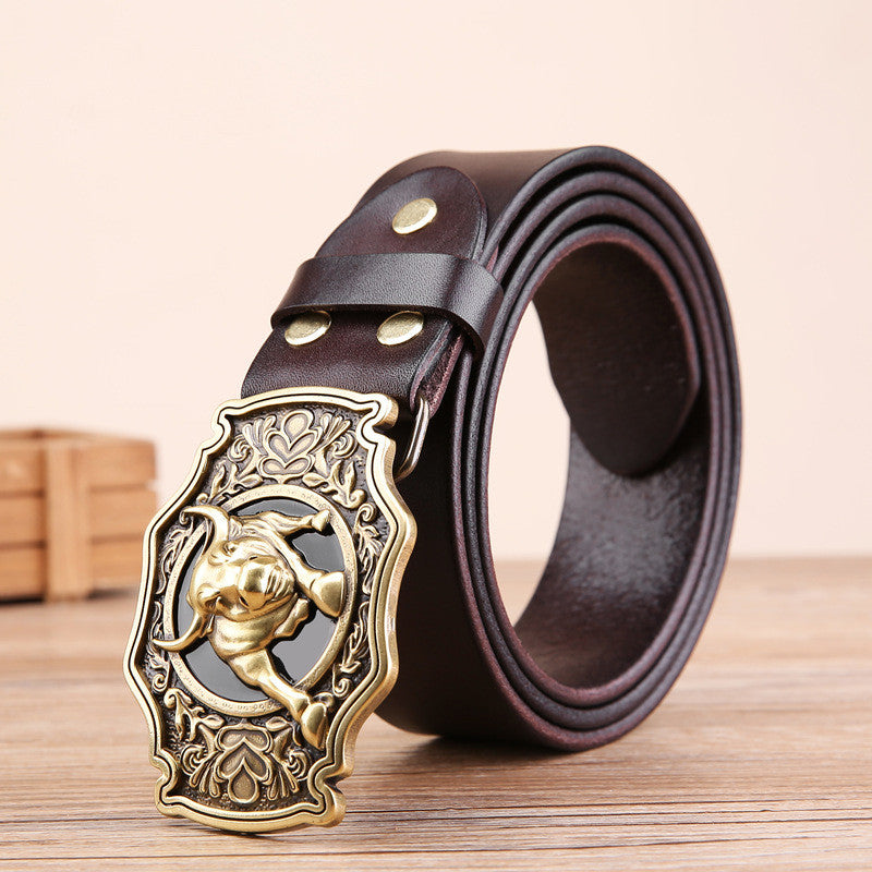 Men's Cowhide Belt – Oval Copper Buckle
