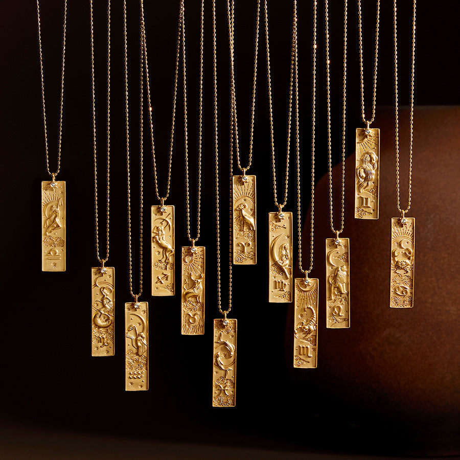 Diamond-Encrusted Zodiac Square Pendant Necklace What Else You Got?