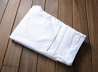 Men's Distressed Straight Jeans - Premium Cotton Comfort Fit - Black & White