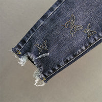 High Waist Slim Slimming Butterfly Hot Rhinestone Cotton Elastic Feet Pencil Pants
