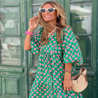 Women's Vintage Printed Bohemian Dress – Flowy Summer Dress