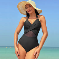 Elegant Halter-Neck Cross-Strap Swimsuit – Modest & Stylish Beachwear