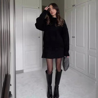 Elegant Women's Knit 2-Piece Set: Cozy Long Sleeve Pullover & High Waist Mini Skirt