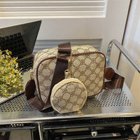 Vintage Plaid Crossbody Set - Trendy PU Leather Bag & Mini Pouch Combo