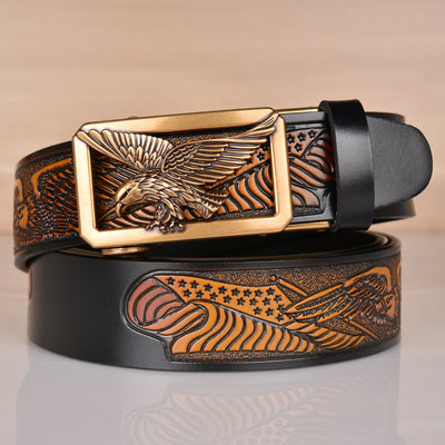 Men's Eagle Embossed Leather Belt – Automatic Buckle