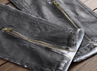 Men's Distressed Straight Jeans - Premium Cotton Comfort Fit - Black & White