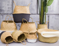 Boho Seagrass Belly Basket – Handwoven Organizer for Plants, Laundry & Toys | Natural Storage Basket