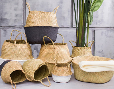 Boho Seagrass Belly Basket – Handwoven Organizer for Plants, Laundry & Toys | Natural Storage Basket