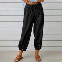 Elegant Christian Women's Drawstring Pants - Comfortable Cotton & Linen Trousers with Pockets & Buttons