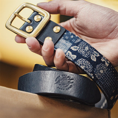 Vintage Genuine Cowhide Leather Belt for Men – Classic Distressed Pin-Buckle Waist Belt