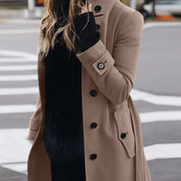 Women’s Medium-Length Casual Coat – Polyester Long-Sleeve Jacket S–2XL