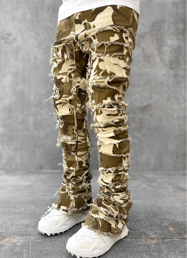 Men’s Stacked Ripped Patch Jeans – INS Fringe Streetwear Slim Fit Trousers What Else You Got?