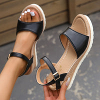 Elegant Women's Wedge Platform Sandals – Peep Toe Ankle Buckle Summer Shoes in Beige & Black