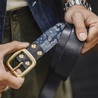 Vintage Genuine Cowhide Leather Belt for Men – Classic Distressed Pin-Buckle Waist Belt