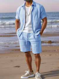 Men's Breathable Linen Casual Button-Up Shirt with Lapel Collar - Lightweight & Stylish for Everyday Wear