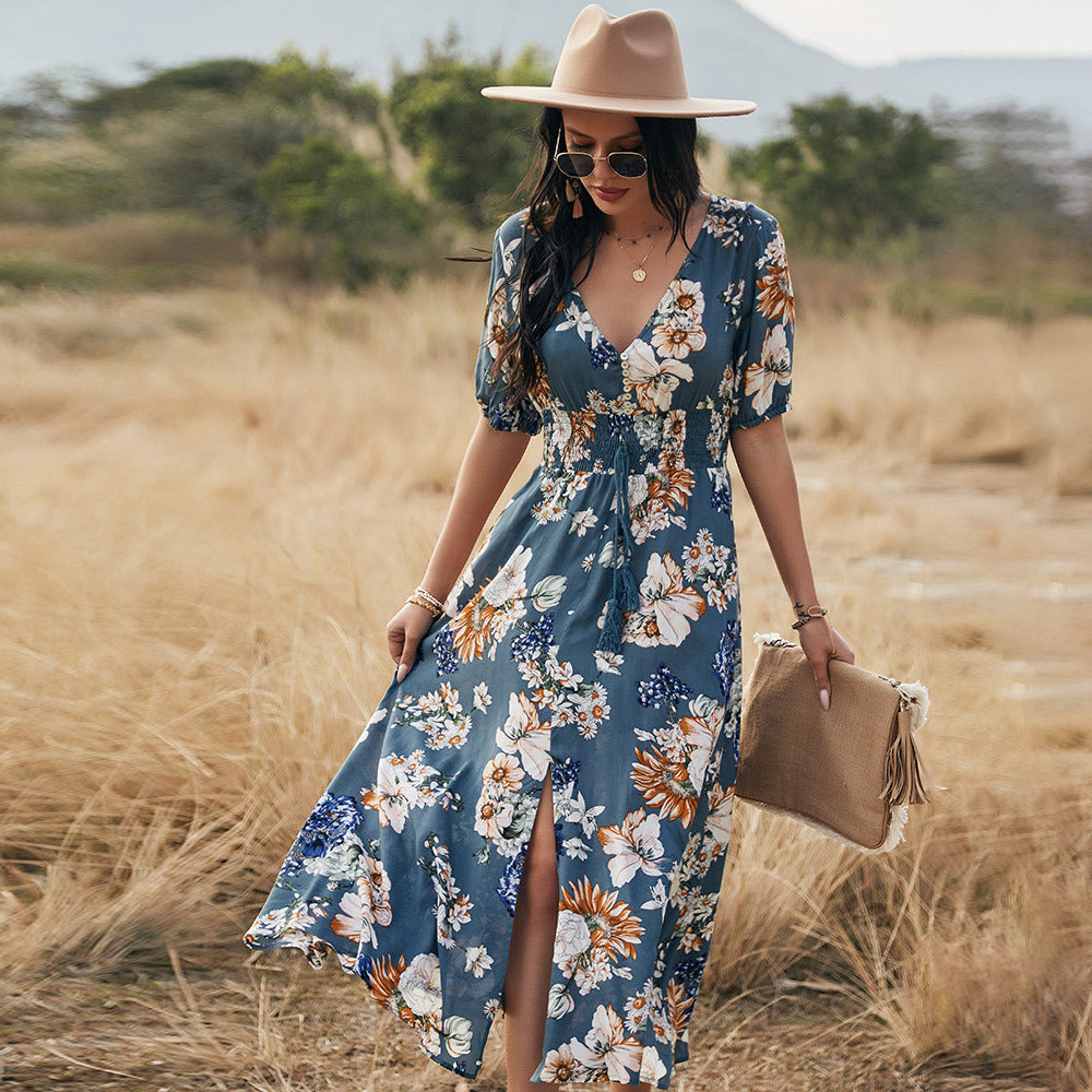 Floral Summer Beach Dress With V Neck Elastic Waist Dresses For Women What Else You Got?