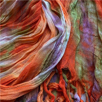 2pcs Lightweight Dress Scarf - Bold Orange Red Floral Pattern