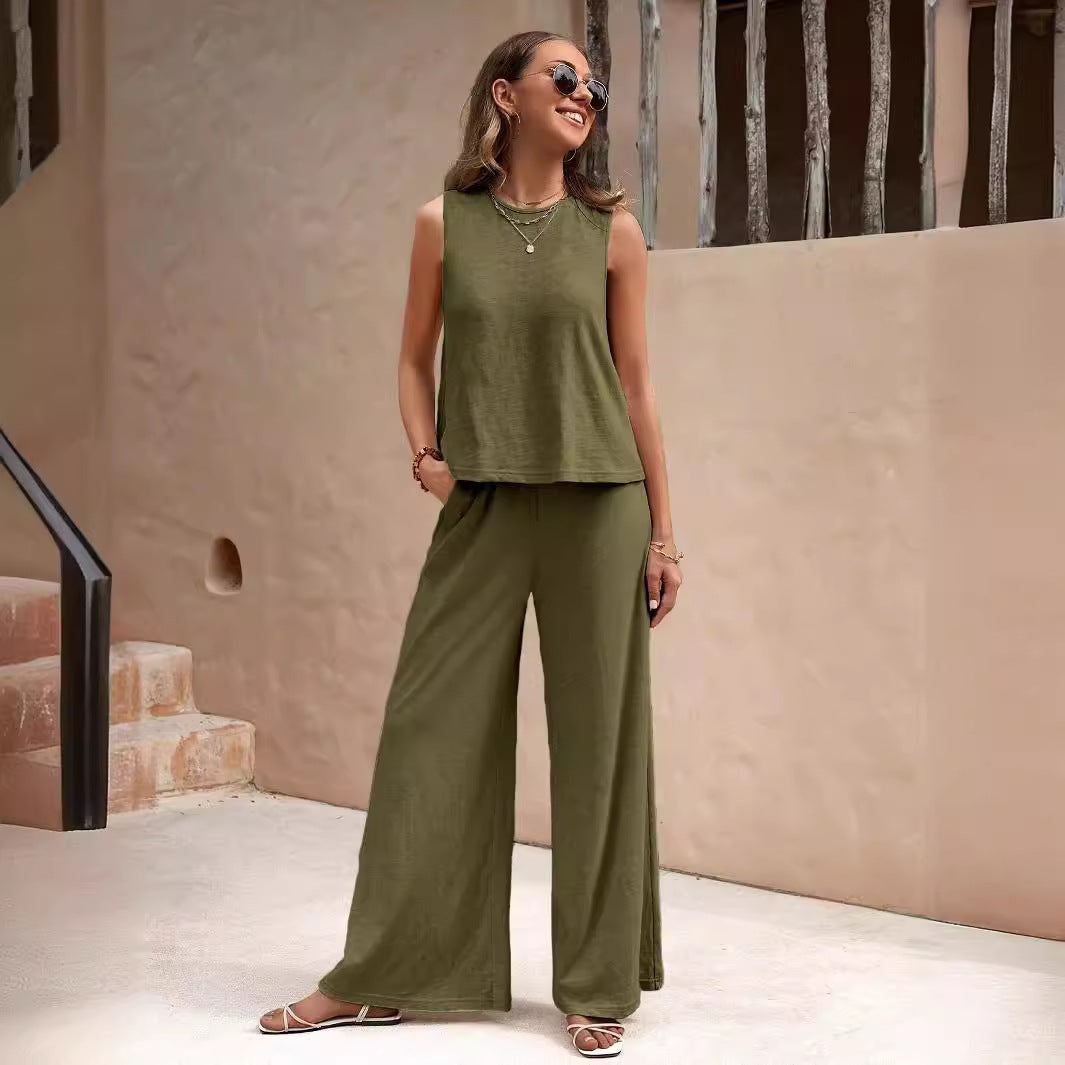 Solid Color Casual Loose Pants Sets For Women Elegant Spring Summer Women's Two Pieces Suit Full Trouser Set Female Outfit Clothes What Else You Got?