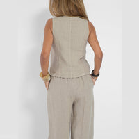 Elegant Women's Cotton-Linen Summer Vest & Trousers Set – Lightweight, Breathable & Stylish
