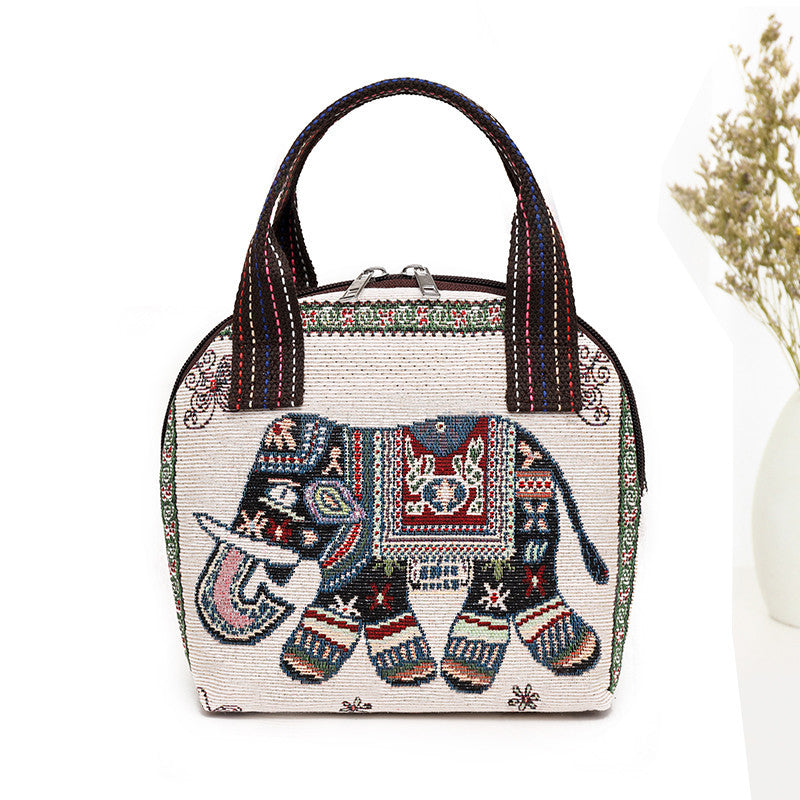 Ethnic‑Style Jacquard Tote – Artistic Shell‑Shape Handbag (Black Elephant) What Else You Got?