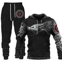 Bold 3D Wolf Print Tracksuit - Men's Hooded Jogging Set for Fitness & Streetwear