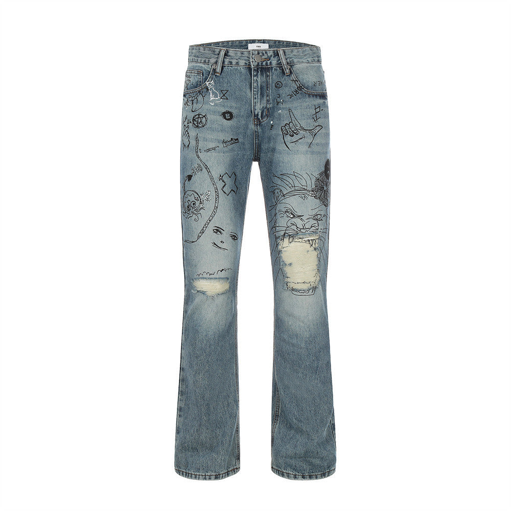 Men's Graffiti Print Skinny Jeans