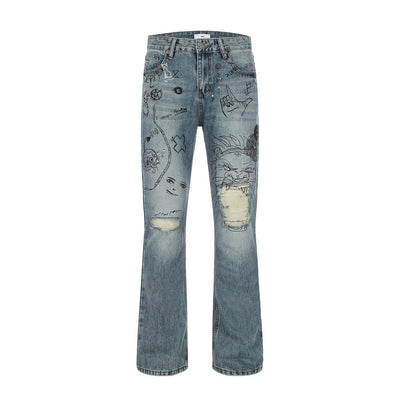 Men's Graffiti Print Skinny Jeans
