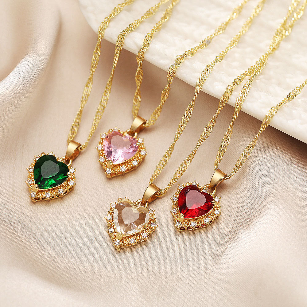 Radiant Heart Jewelry - Gold Clavicle Chain with Colorful Rhinestones - Personalized Valentine's Day Gift for Her