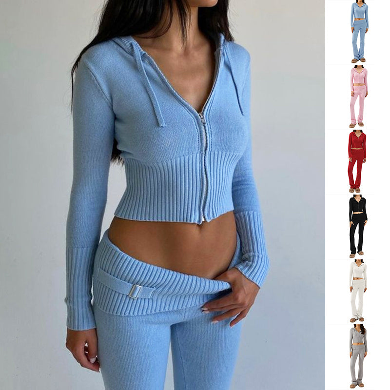 Elegant Christian Hoodie & Pants Set - Zip Long Sleeve Sweater with High Waist Trousers (Women's)