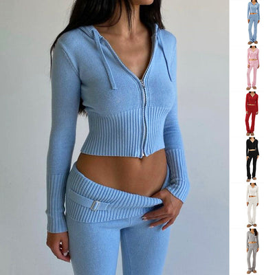 Elegant Christian Hoodie & Pants Set - Zip Long Sleeve Sweater with High Waist Trousers (Women's)