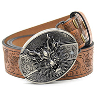 Christian Trendy Belt with Engraved Knife Buckle - Embossed PU Leather Belt for Men