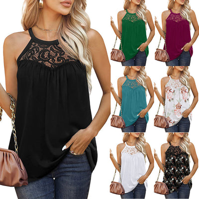 Elegant Women's Summer Lace Halter Tank Tops - Loose Fit Cotton Sleeveless Shirts - Versatile & Comfortable